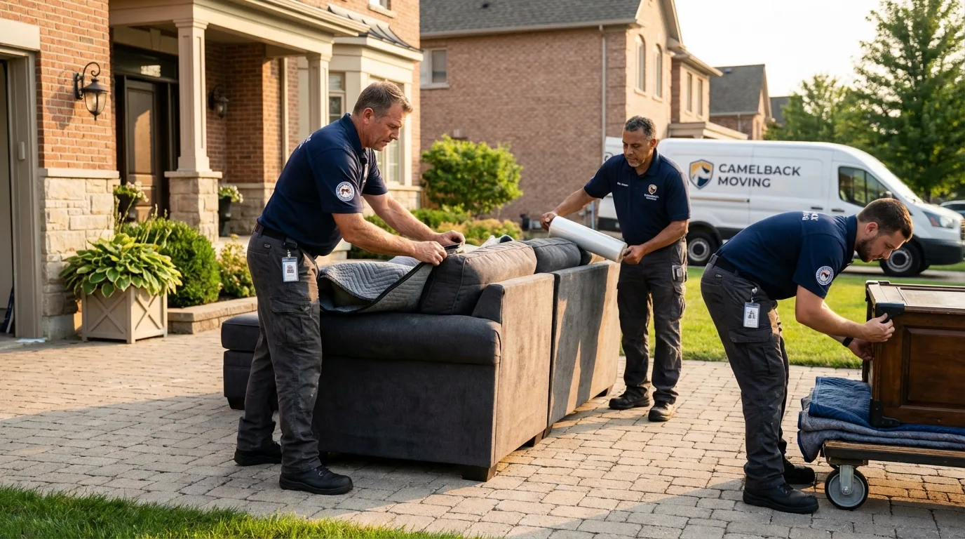 Large estate moving crew wrapping furniture in Jackson Heights, NY